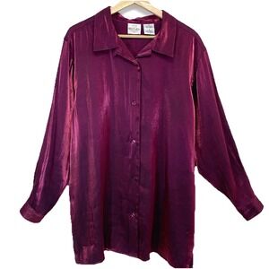 Bentley‎ Purple Shimmer Button Up Blouse Sz 18 Long Sleeve Tunic Holiday Work